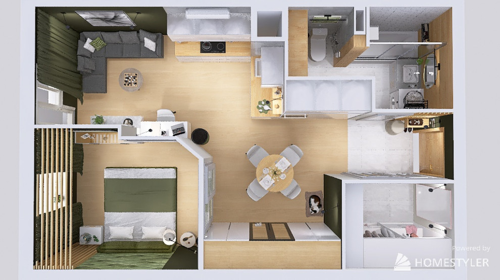 Обложка проекта: Проект квартиры 46,59 кв.м. (планировка, коллажи, 3D-визуализации)