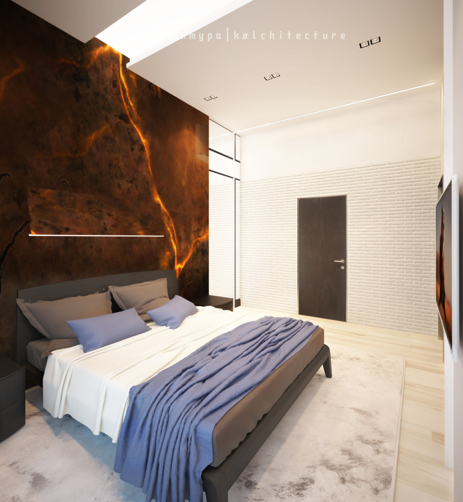 Спальня. Лофт+минимализм. Дизайн трехкомнатной квартиры