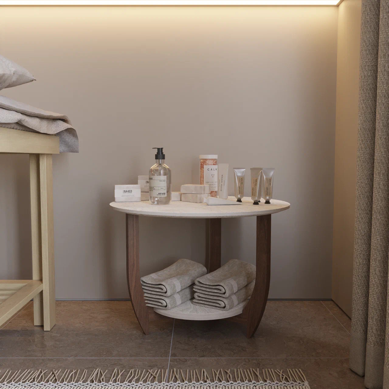 Журнальный столик ДОМОВОЙ белого цвета в массажной студии