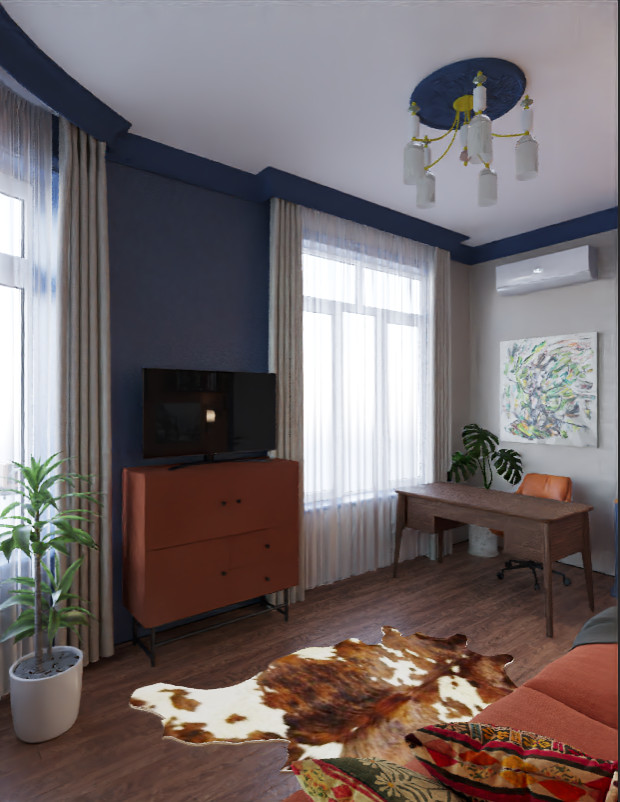 Проект: Кухня-столовая в стиле "Ретро-модерн" с акцентом на цвет, текстуру и арх