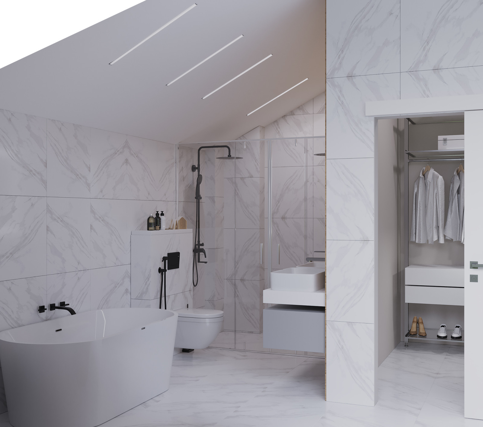 Современный загородный дом. 2 этаж. Ванная и душевая