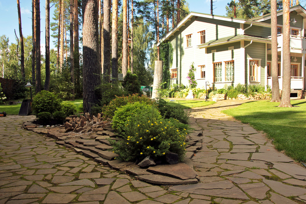 Озеленение участка с крупными соснами в Вырице