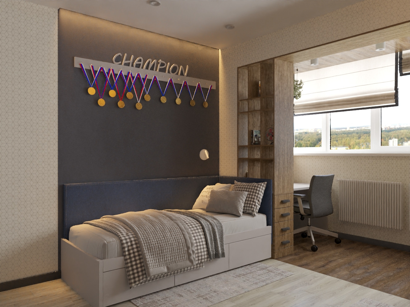 Квартира 64 кв/м в современном стиле, Ультрамарин