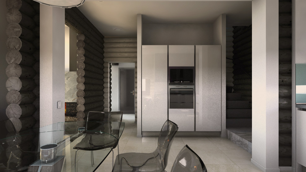 Современный интерьер в срубовом доме