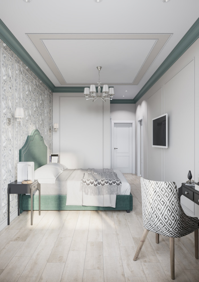 Дизайн интерьера в неоклассике с зелеными акцентами