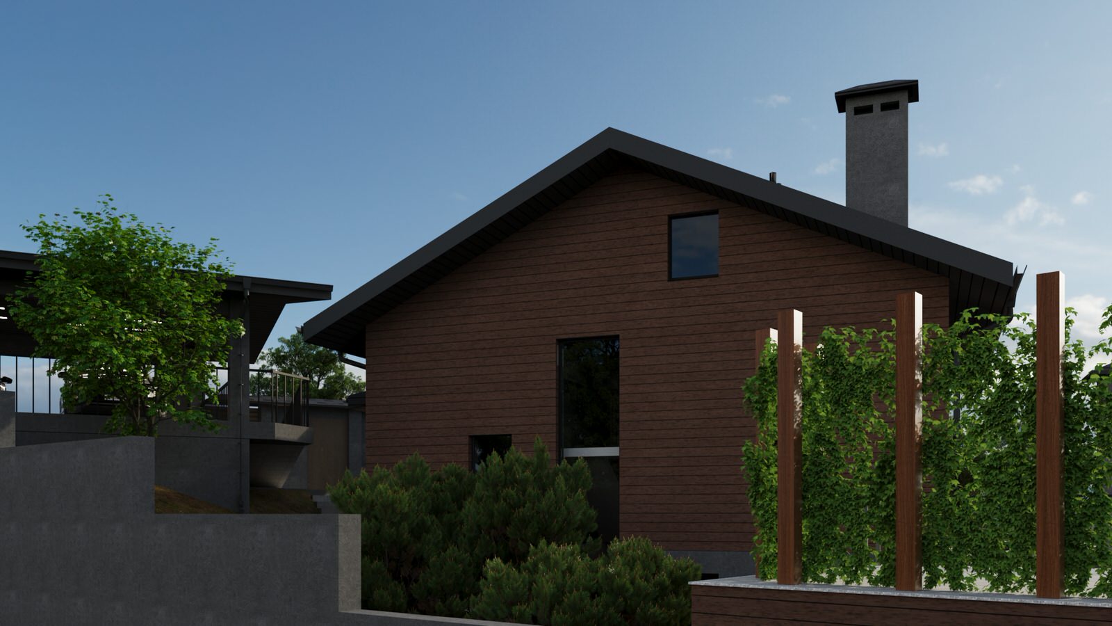 2-х этажный дом на уклоне с мансардным этажом