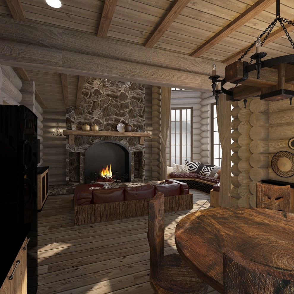 Интерьер дома из сруба в стиле шале (первый этаж)