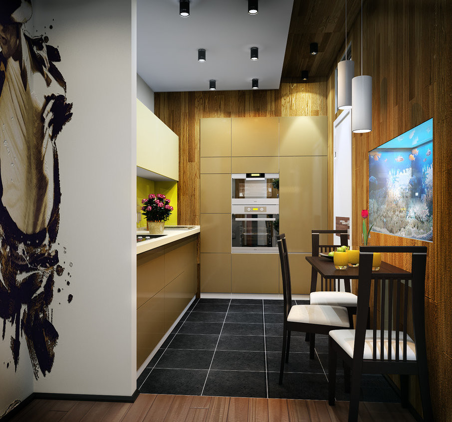 Проект гостиной и кухни без окон