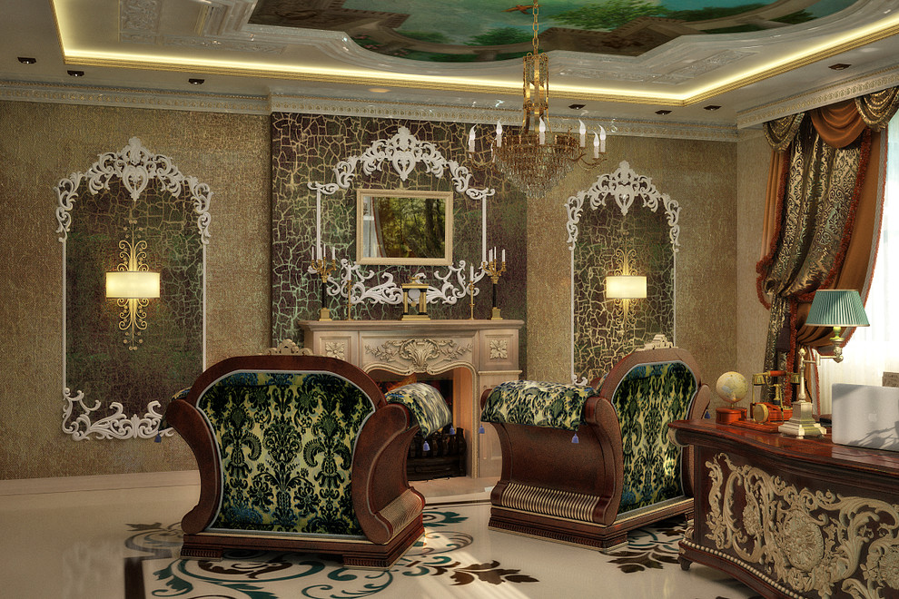 Living room and home office design in luxury style - 3D vizualisation