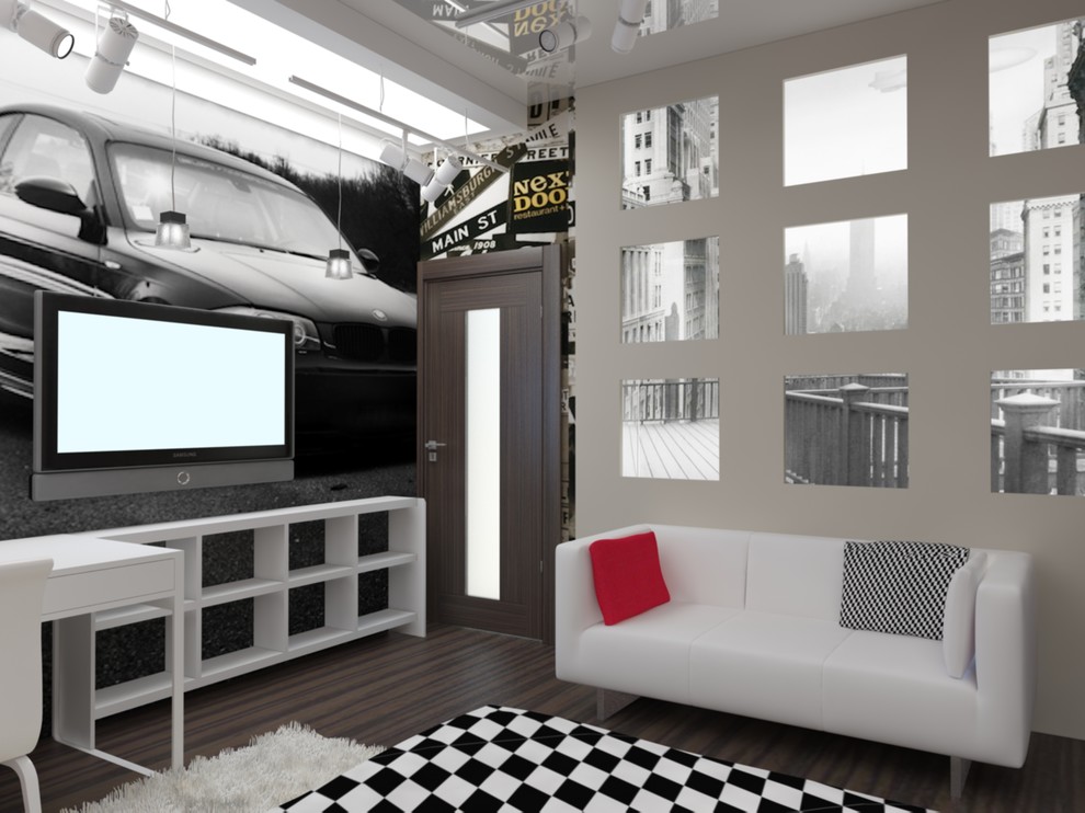 Интерьер загородного дома с красными акцентами