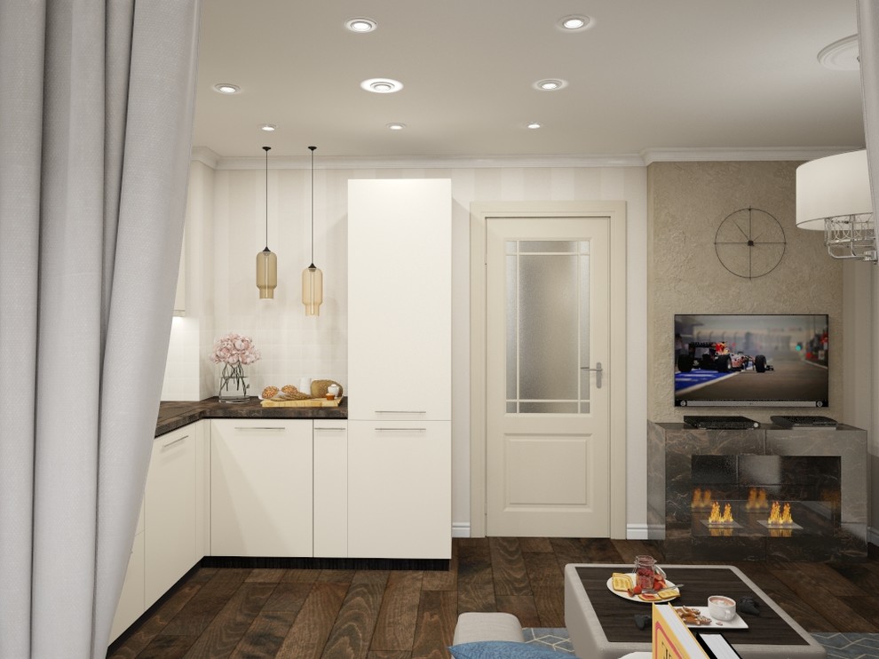 Вид из столовой в кухню-гостиную