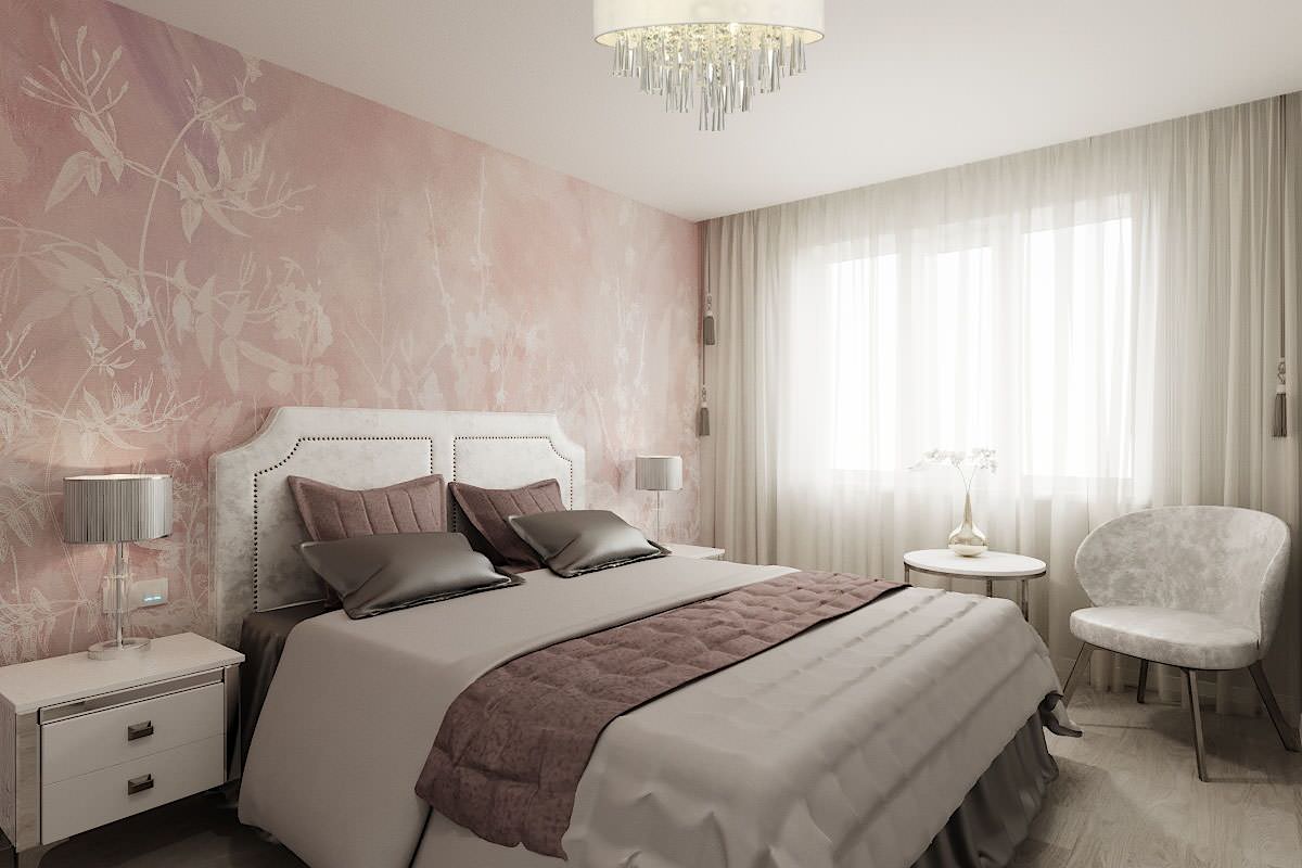 Обложка проекта: спальня для девушки в  дымчато-розовом с серым