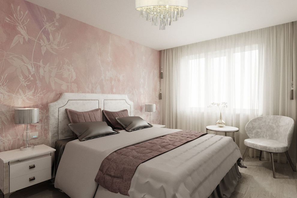 Обложка проекта: спальня для девушки в  дымчато-розовом с серым