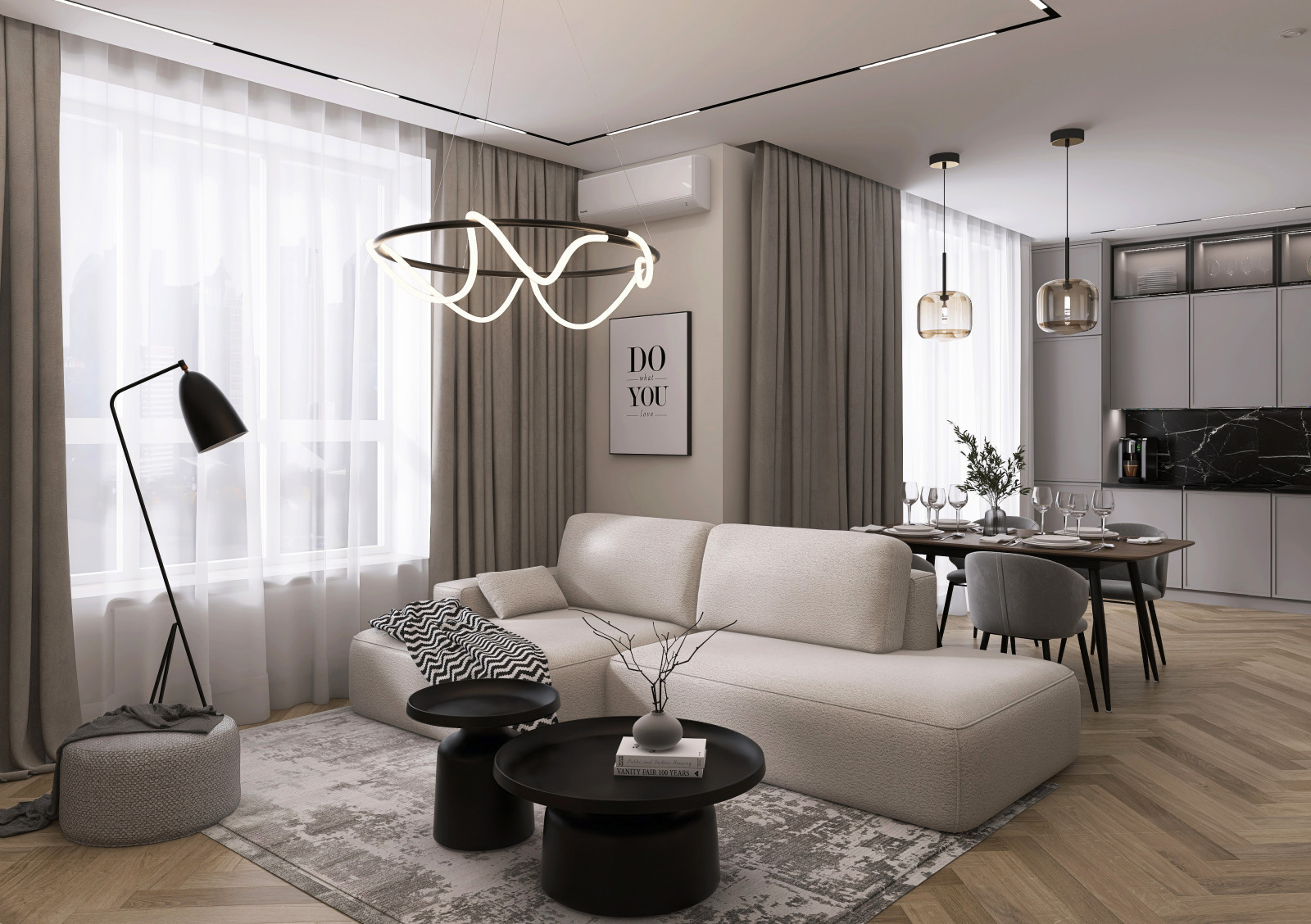 Современная кухня-гостиная (евродвушка)