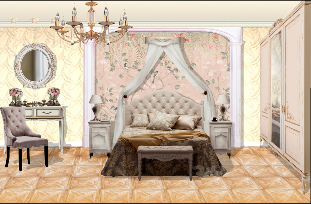 Спальня в светлых тонах, классический стиль