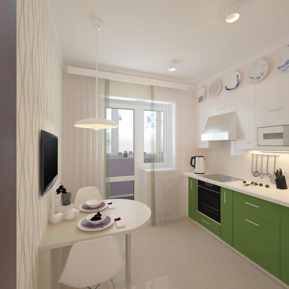 Светлая кухня с акцентами.