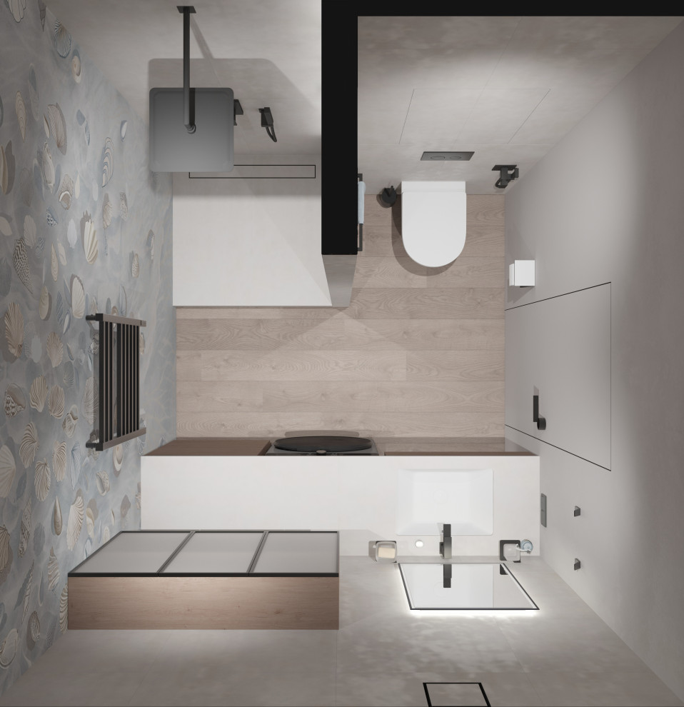 Современный сан.узел с обоями