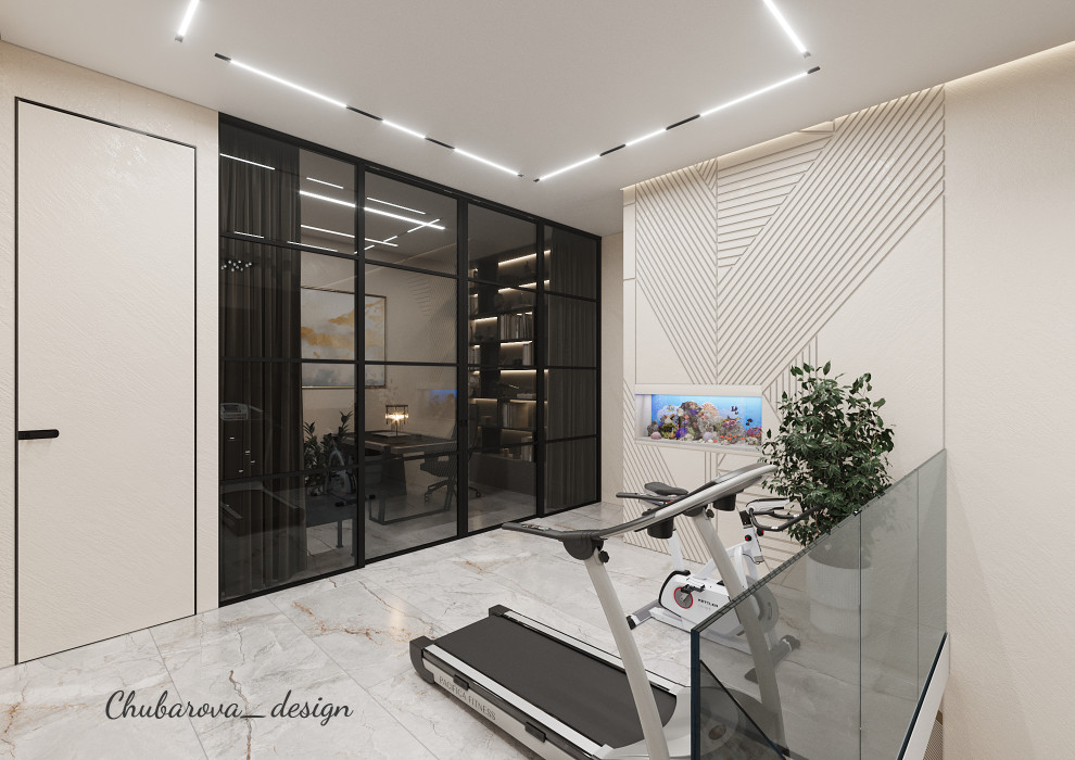 Домашний спортзал, зона спорта в двухэтажной квартире