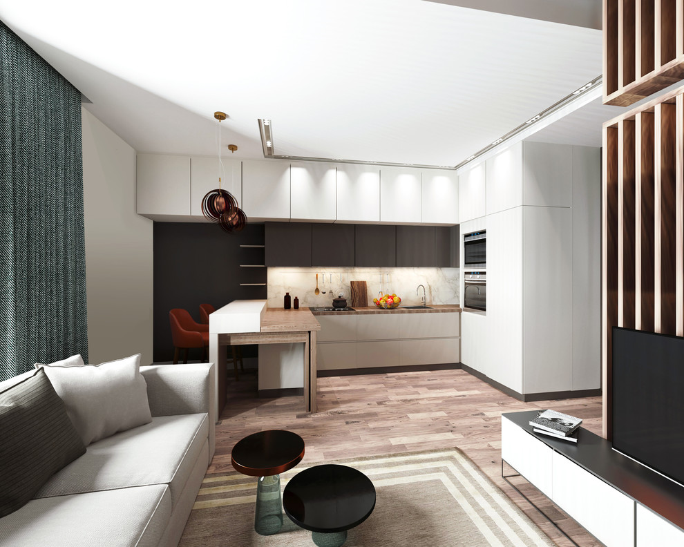 Обложка проекта: Интерьер объединенных кухни и гостиной. Вариант 2