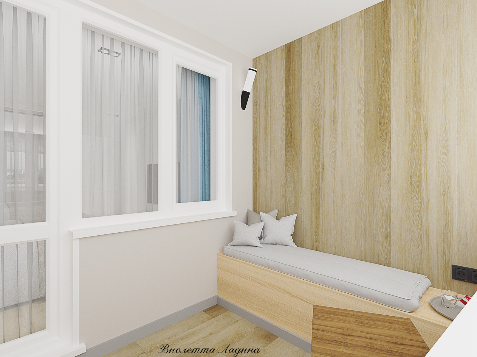 Трешка в панельном доме в современном стиле с голубым акцентом.