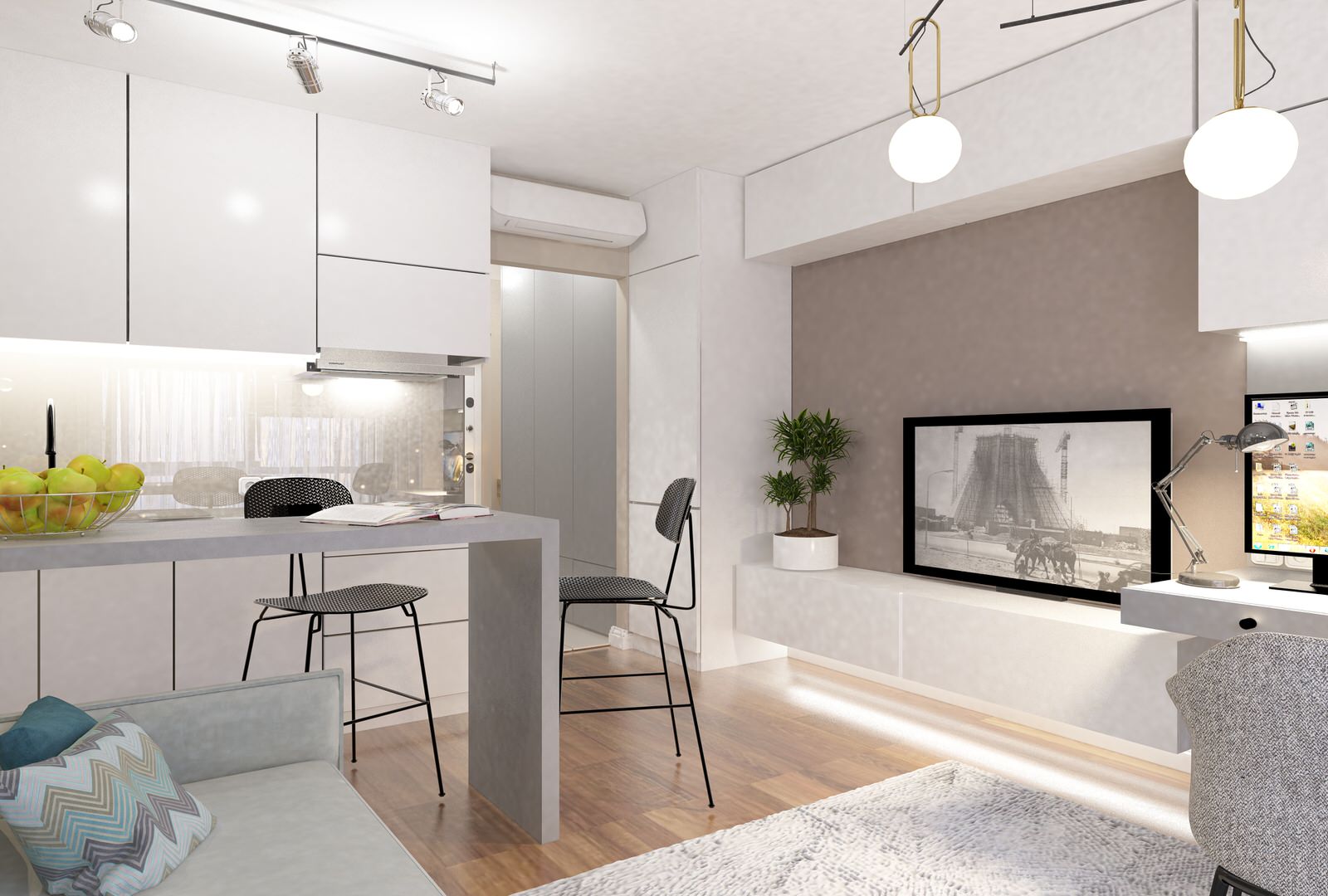 дизайн квартиры 19 кв.м  г.Москва ЖК "Полярная 25"