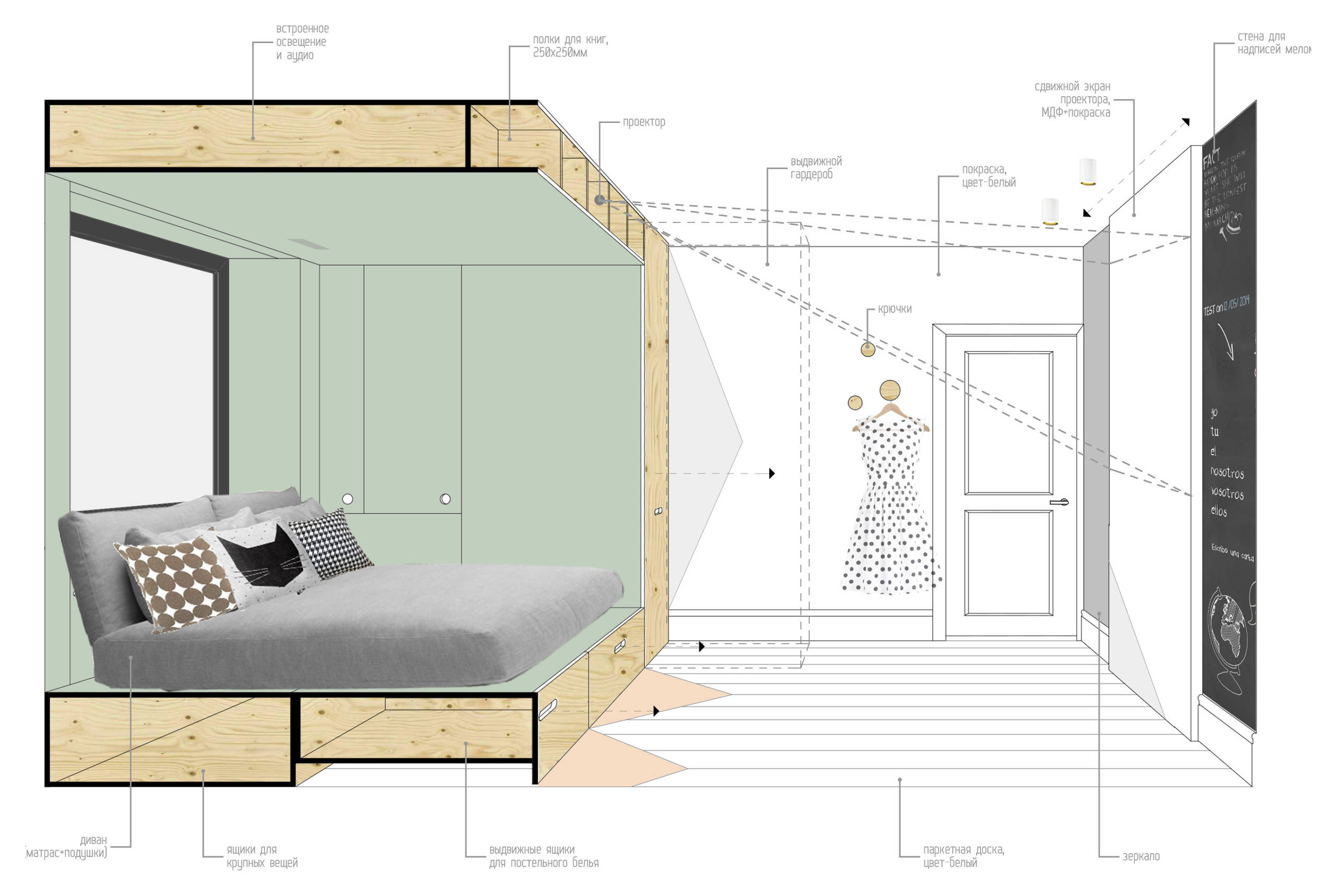 Детская недели: Необычная спальня в «кубе» для девочки-подростка