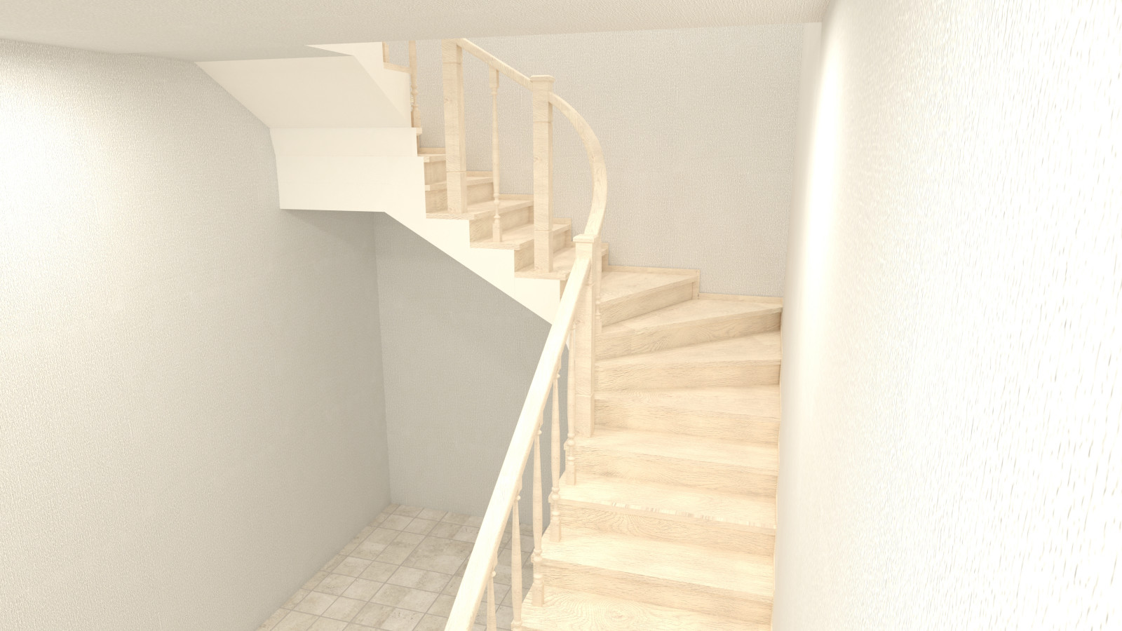 Деревянная лестница с забежными ступенями