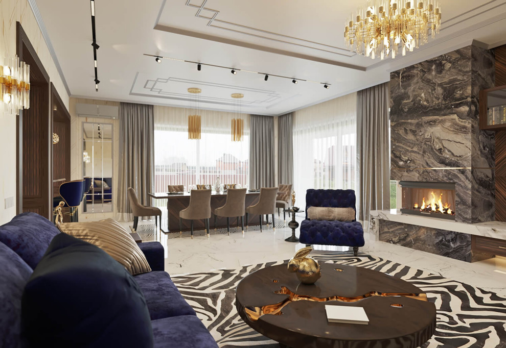 Дизайн интерьера одноэтажного жилого дома в стиле арт-деко