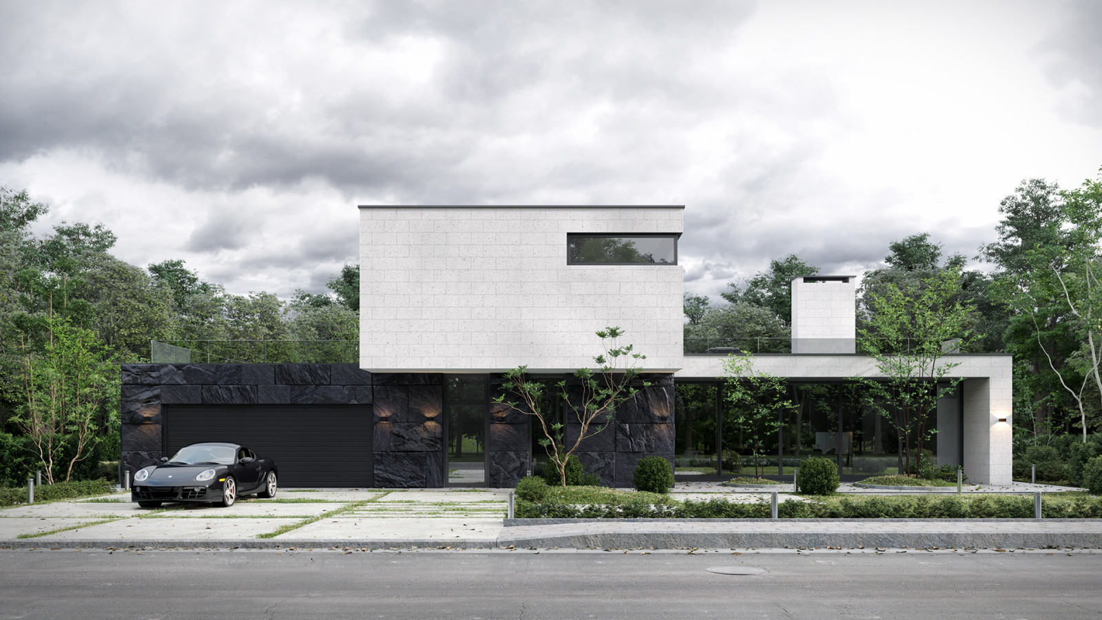 Дом с плоской кровлей в современном стиле