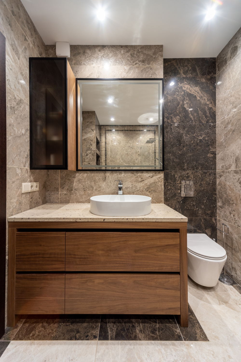 Ванная столешница кварц деревянная тумба