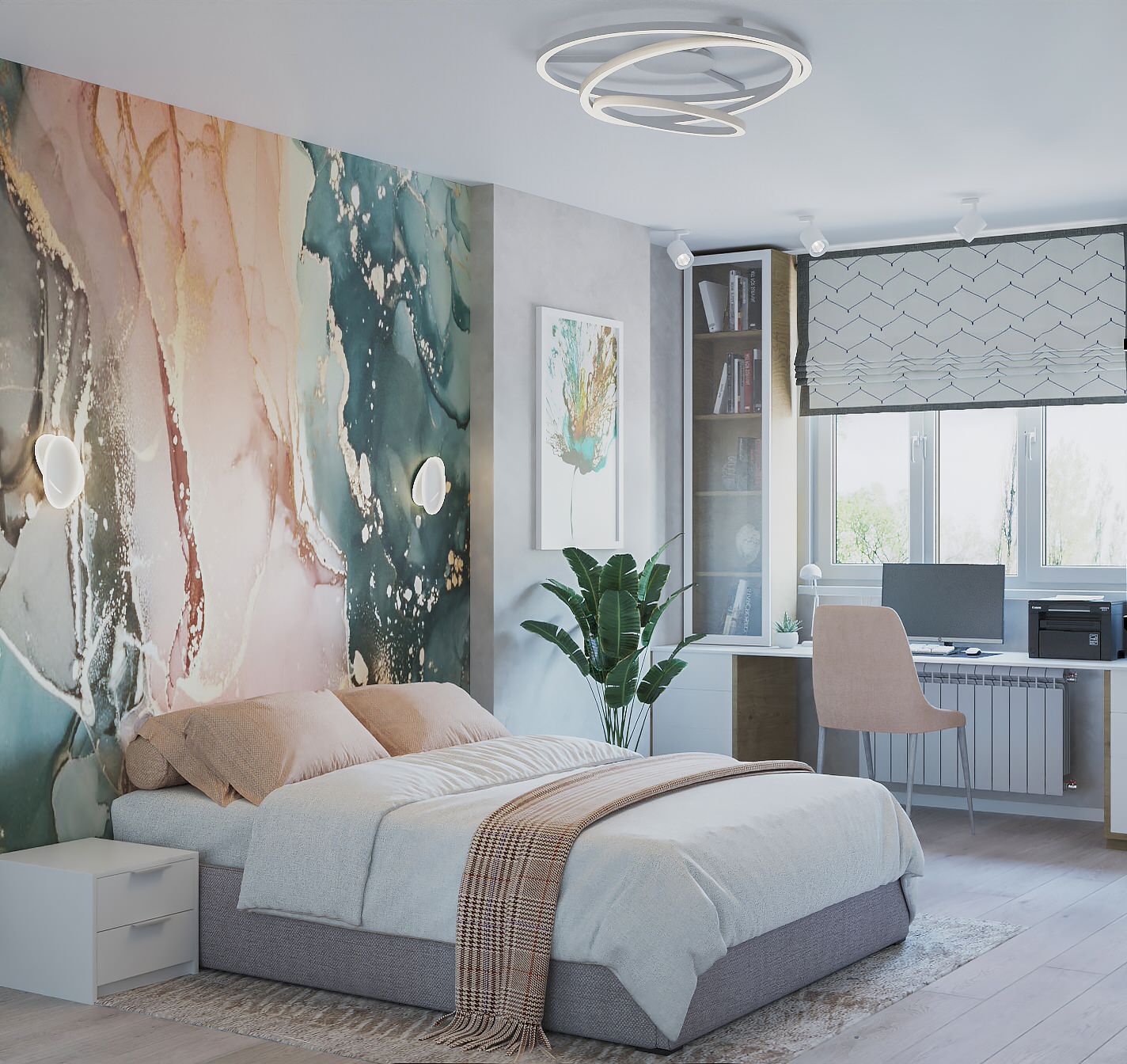 Дизайн интерьера спальни для девушки в квартире 65 м2 в ЖК Каскад