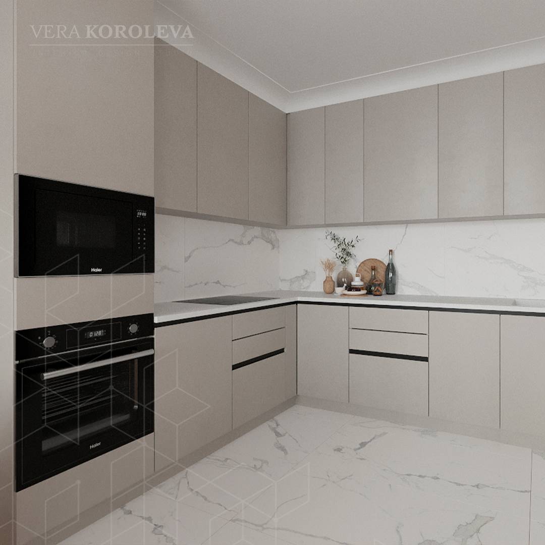 Современная кухня с мдф фасадами бежевых оттенков