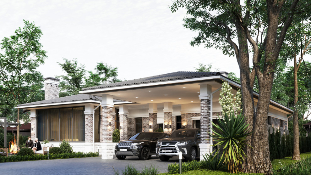 Одноэтажный дом с гаражом и террасой в Краснодаре