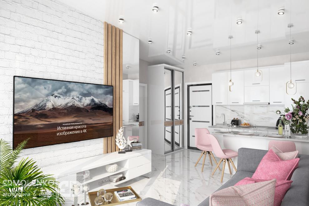 Квартира в Сочи ЖК "Раз, два, три". Гостиная, кухня.