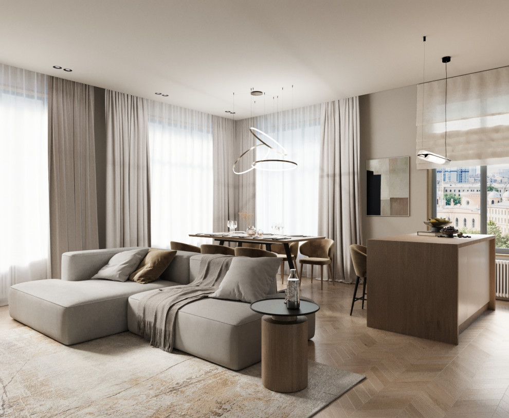 Современный минимализм кухня-гостинная