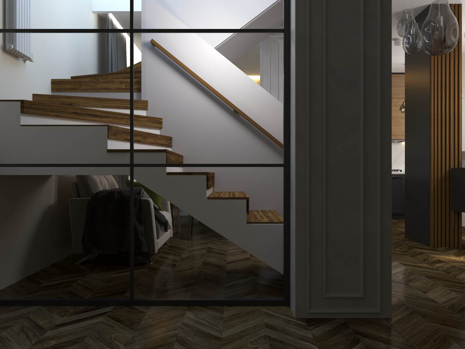 Обложка проекта: Входная зона, холл, кухня-гостиная в проекте " Таунхаус для большой семьи"