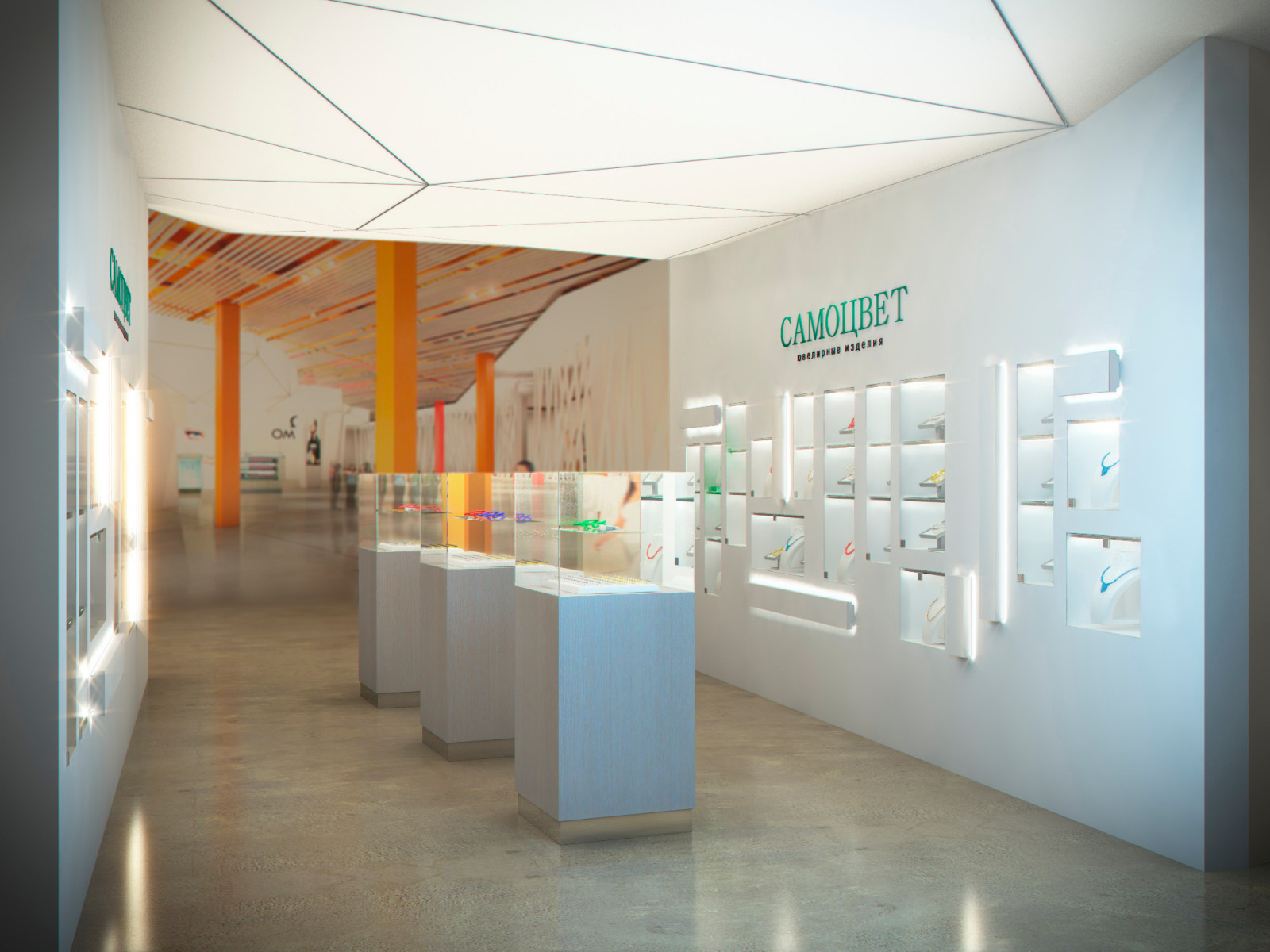 Концепция торгового шоурума для компании "Самоцвет" в аэропорту Кольцово.