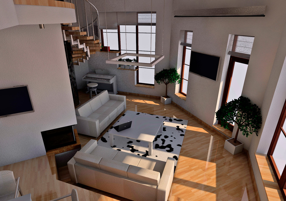 Общее пространство - прихожая, кухня, столовая, гостиная, лестница.