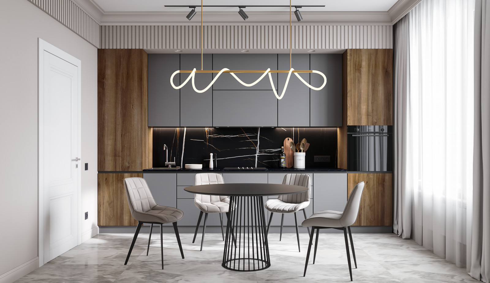 КУХНЯ В СТИЛЕ БУРЖУАЗНАЯ ЭКЛЕКТИКА В ЖК ЯМАЙКА 3