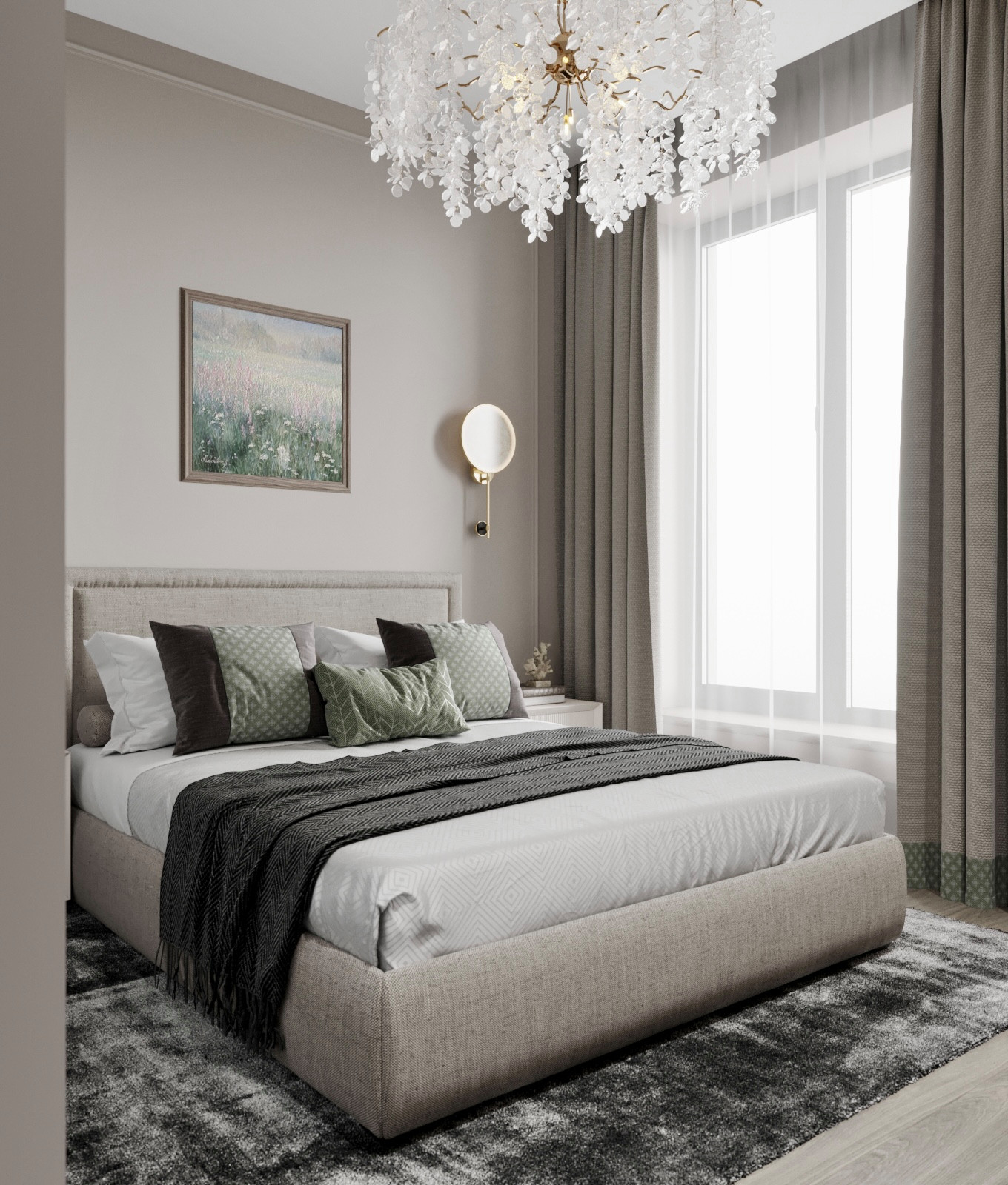 Элегантный интерьер в серо-зеленых оттенках2