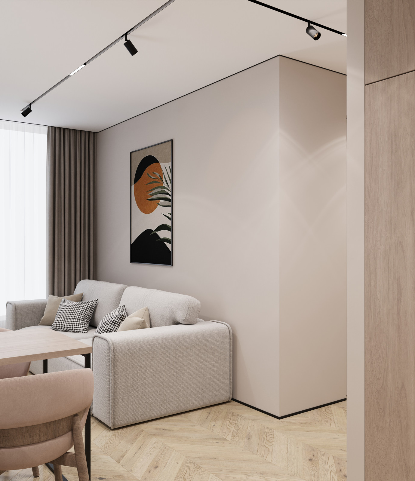 Дизайн интерьера кухни-гостиной в квартире  ЖК "Брусника"