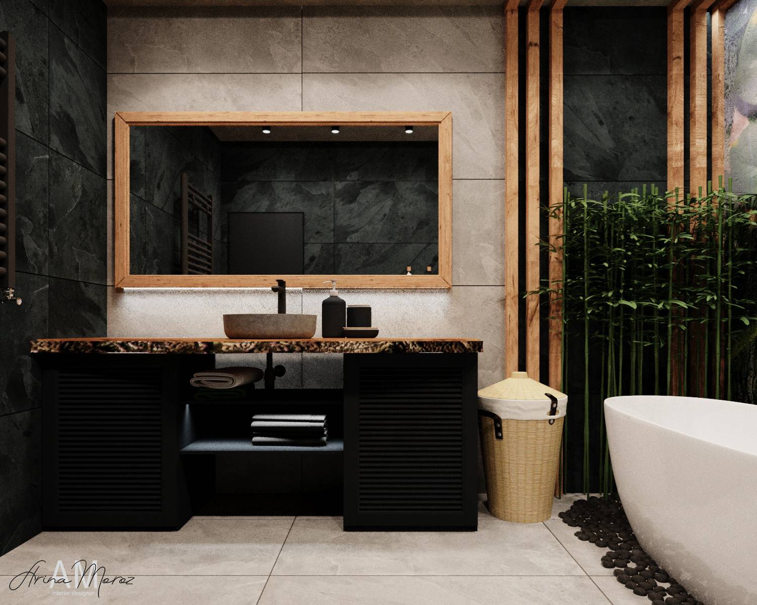 Фреска Frame-2019 в интерьере ванной комнаты