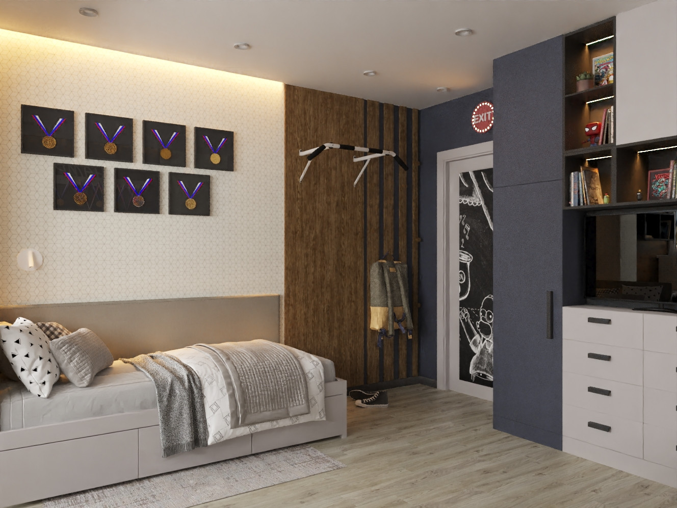 Квартира 64 кв/м в современном стиле, Ультрамарин