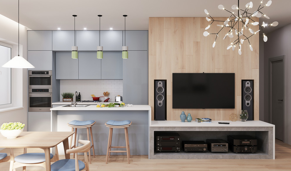 Визуализация интерьера кухни-гостиной