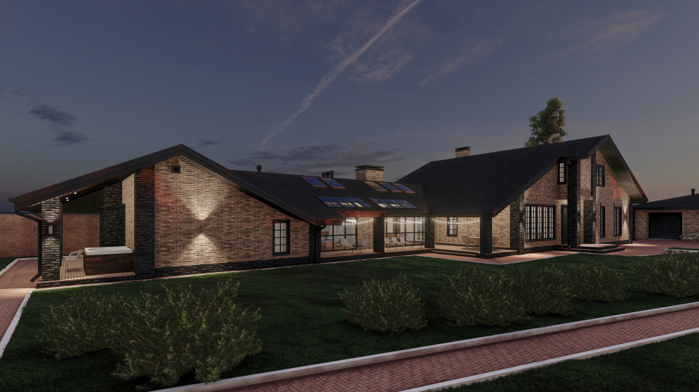 Жилой дом с мансардой, пристроенным банным комплексом и гаражным комплексом