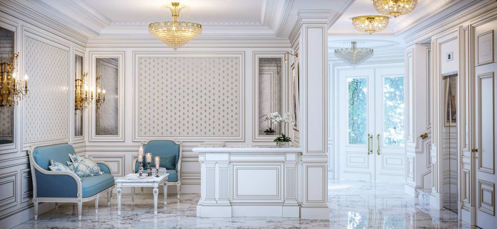 Лаконичный дизайн интерьера вестибюля от Mirt