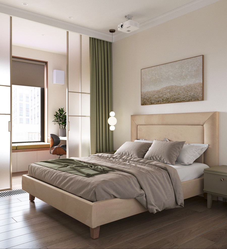 Светлая мастер - спальня в пастельных тонах