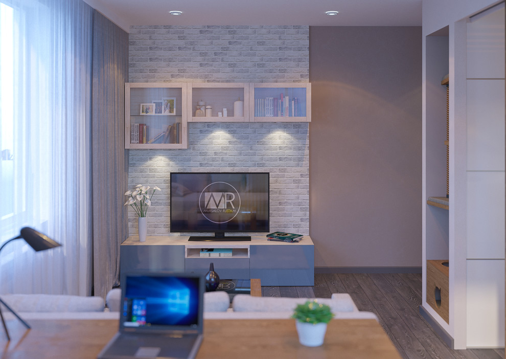 Дизайн проект комнаты 21кв/м с зоной спальни, рабочей, тв зоной и маленький угол