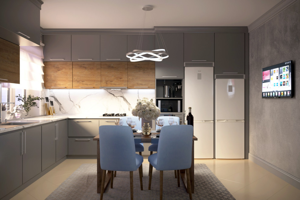 кухня 18 кв в коттедже. Графит/дерево