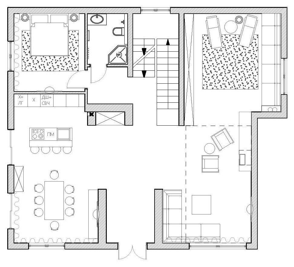 Houzz Украина: Лофт на первом этаже, сруб — на втором